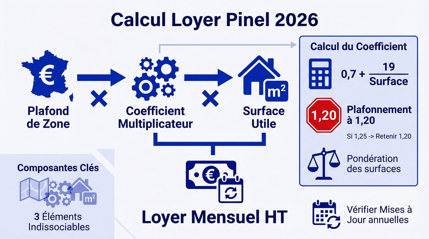 Schéma technique du calcul de loyer Pinel pour 2026