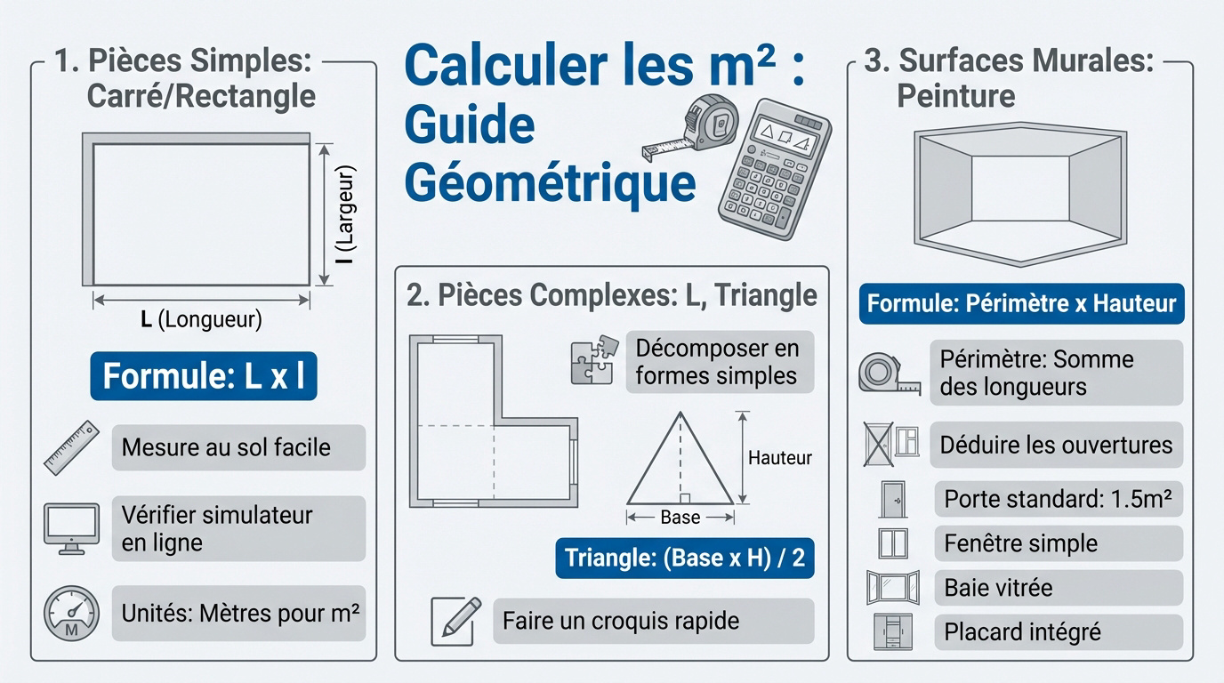 Schéma technique pour calculer m2 et surfaces murales