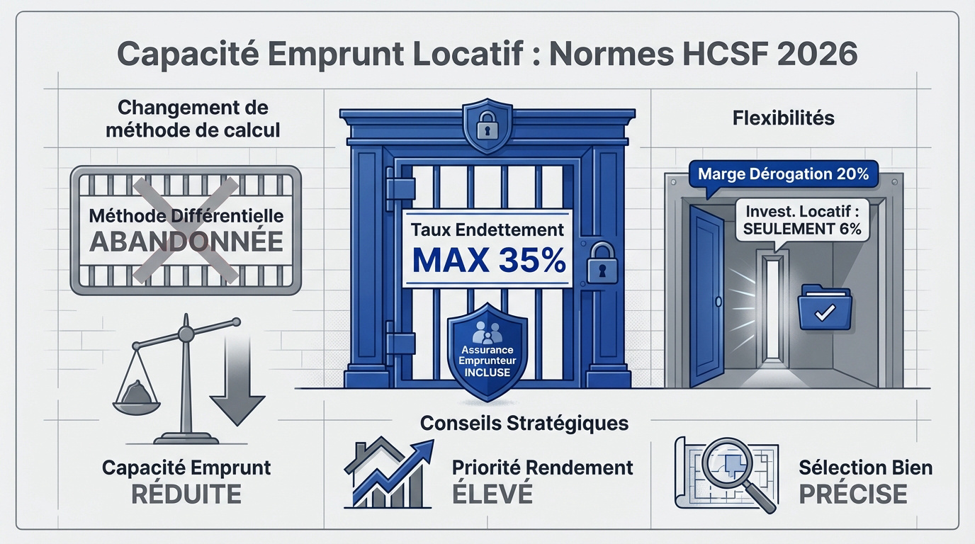 Graphique des normes HCSF 2026 pour la capacité d'emprunt locatif