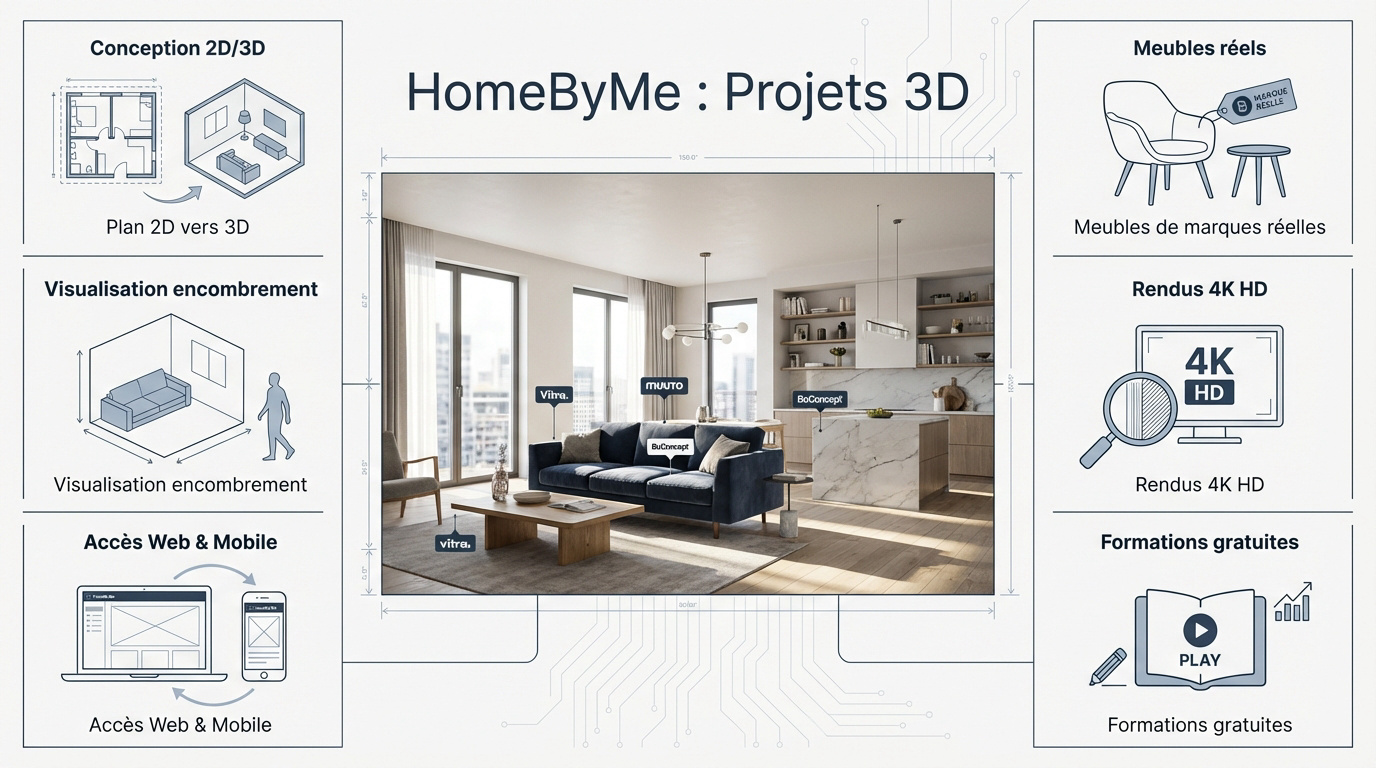 Interface logicielle HomeByMe pour la conception de plans 3D et l'aménagement intérieur