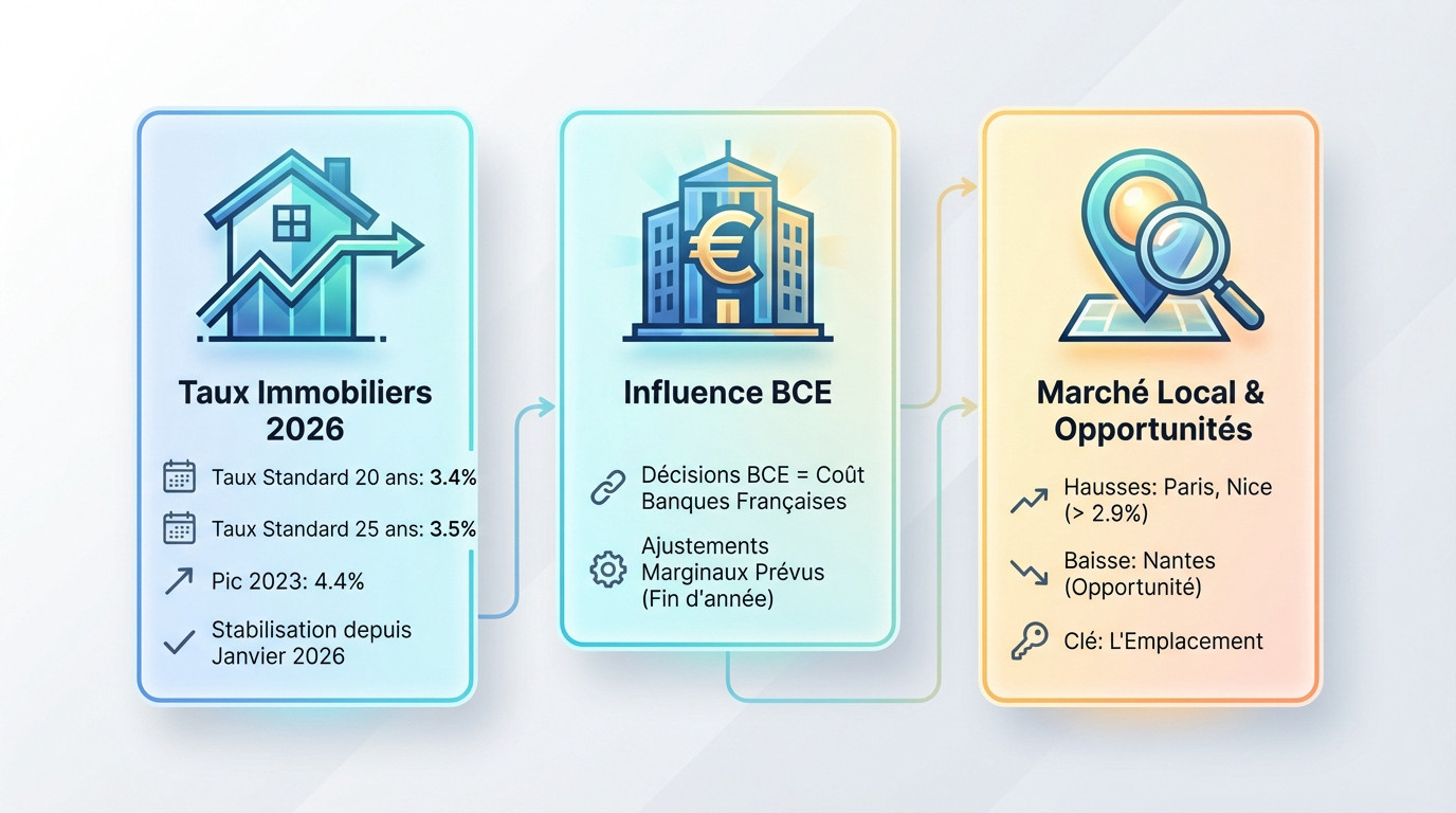 Infographie des taux immobiliers et état du marché en 2026