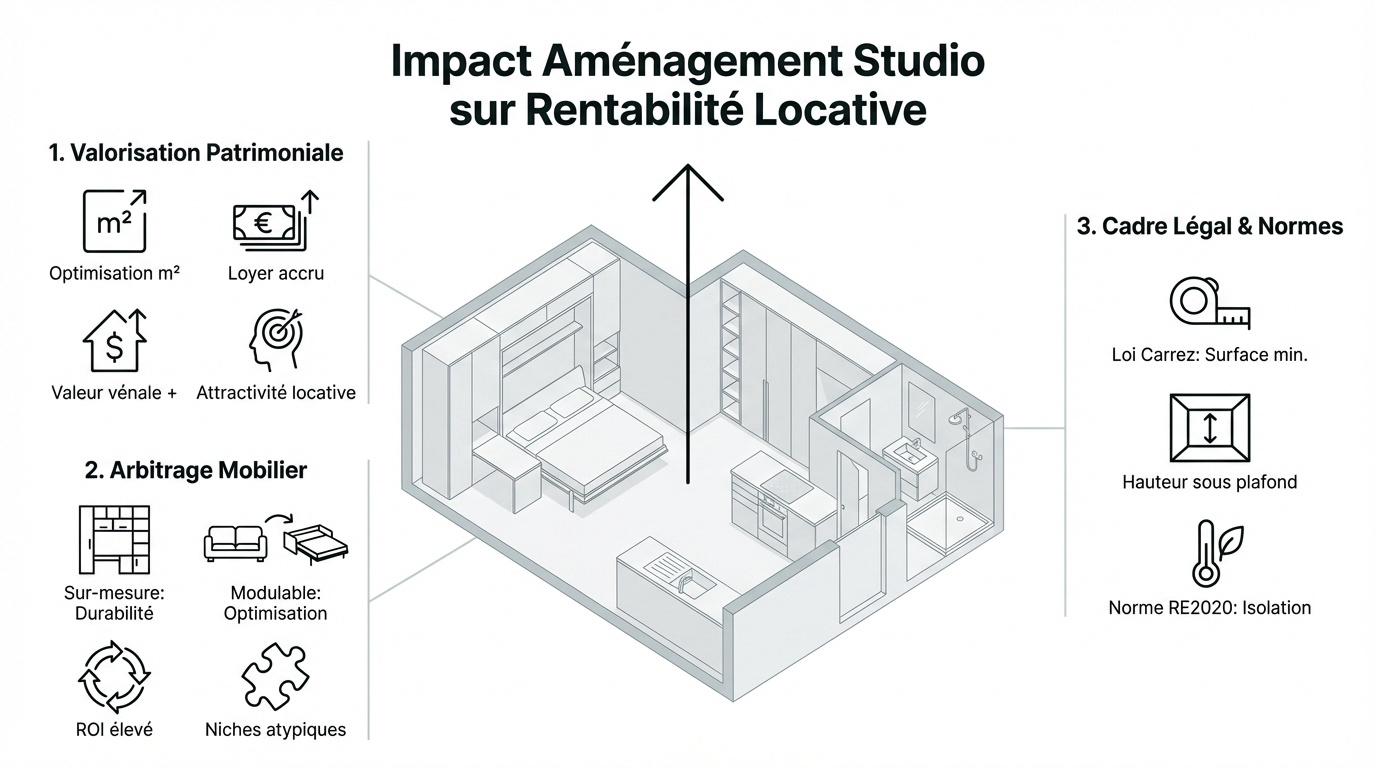 Aménagement studio valorisé pour maximiser la rentabilité locative et le patrimoine