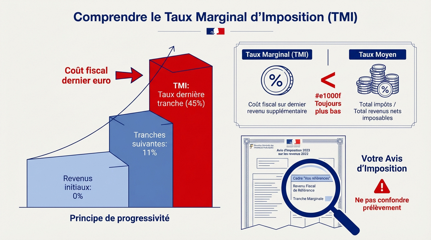 Graphique explicatif du fonctionnement des tranches du taux marginal d'imposition TMI